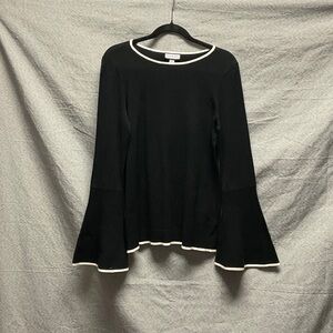 Chic Black Long Sleeve Top with White Trim